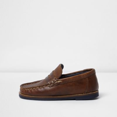 Mini boys brown leather loafers